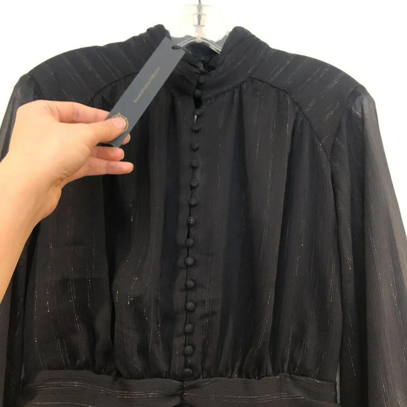 NEW House of Harlow 1960 Black Ruched Long Sleeve Mini Cocktail Dress 4 NWT - Picture 3 of 7
